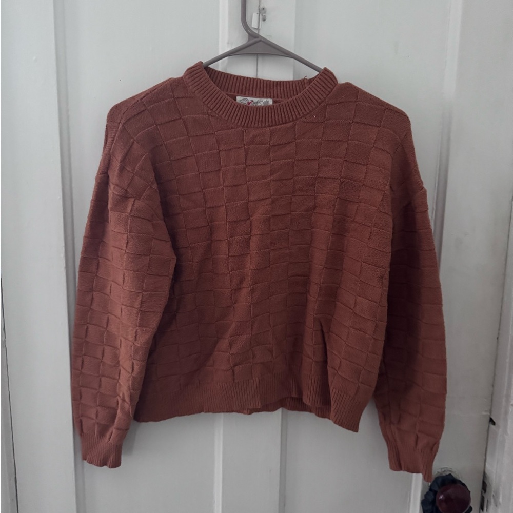 Poof! Textured Brown Crew Neck Sweater